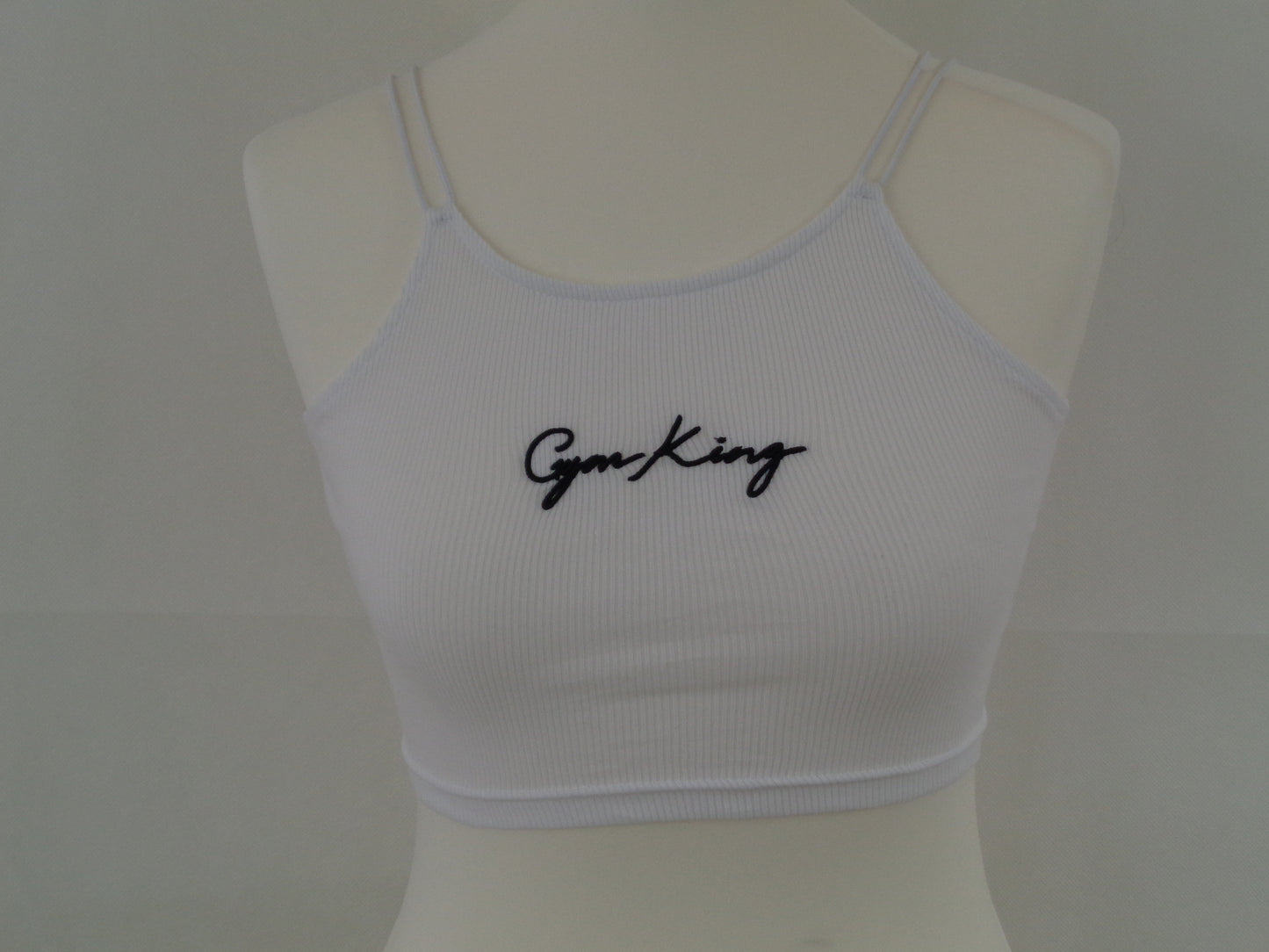 Gym King Signature double strap crop vest White